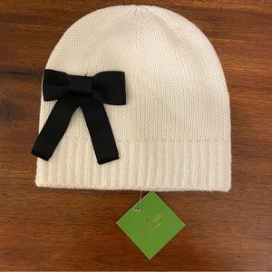 Cream and black grosgrain Kate Spade bow beanie